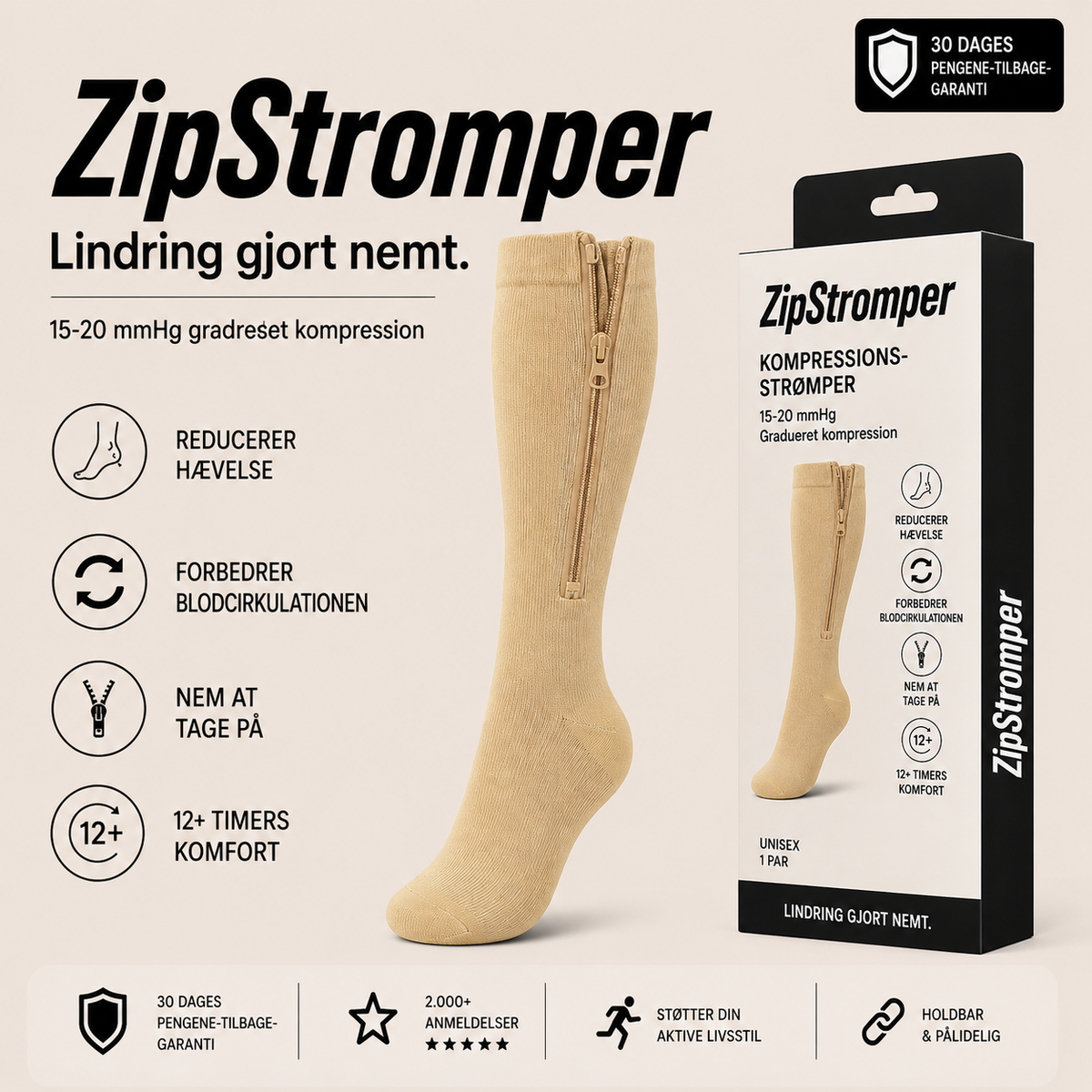 ZipStromper støttestrømper med lynlås